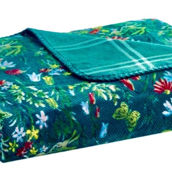 CASUAL LIVING Reversible Luxe Plush Throw 50"X 70" Dark Green White Floral NEW - Picture 4 of 5